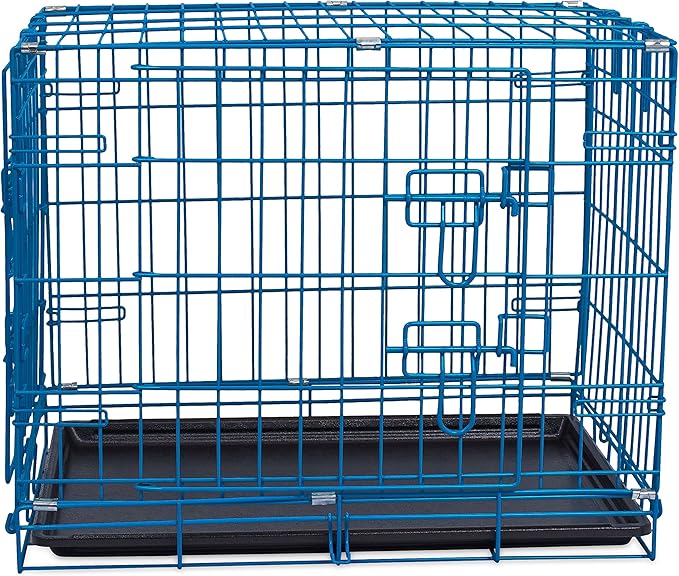 Internet's Best Wire Dog Kennel | Medium (36 Inches) | Double Door Metal Steel Crates | Indoor Outdoor Pet Home | Folding and Collapsible Cage | Blue