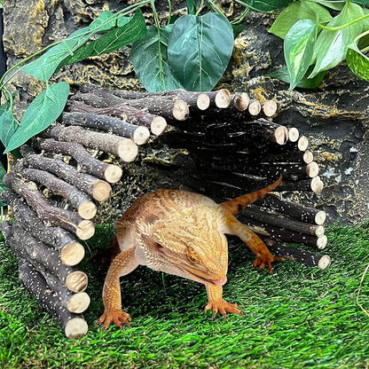 Hamiledyi 2pcs Large Reptile Hides Bearded Dragon Hide Bendable Climbing Bridge Wood Tunnel Tortoise Hut Lizard Hiding Cave for Snake Turtle Gecko Chameleon (15.8" x 7.9")