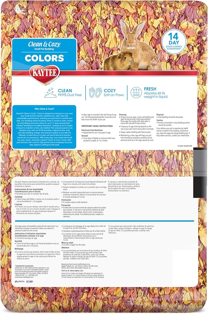 Kaytee Clean & Cozy Colors, Small Animal Bedding with Extreme Odor Control, Sunset 49.2 Liters