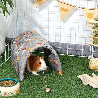 Bienbee Guinea Pig Tunnel and Hideout, Washable Rabbit Tunnel and Bunny House, Small Animal Gray Mushroom