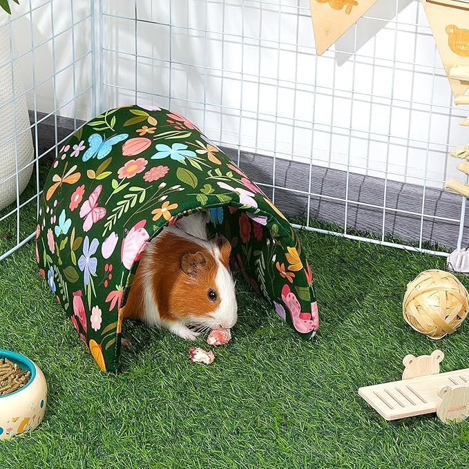 Bienbee Guinea Pig Tunnel and Hideout, Washable Small Animal Tunnel for Bunny Rabbits, Forest-Themed Butterflies