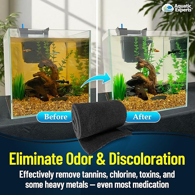 Aquarium Carbon Pad - Cut to Fit Carbon Infused Filter Pad Media for Crystal Clear Fish Tank and Ponds (18 Inch Width, 36 Inch Long)