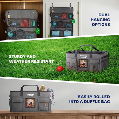 Panther Armor Dog Travel Bag- Hanging Dog Organizer & Pet Storage Tote Bag for Supplies, Waterproof Door Storage & Closet Organizer, Food & Treat Container for Travel Accessories