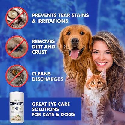 Arava Pet Eye Wipes - for Dogs Cats Puppies & Kittens - 100 Count