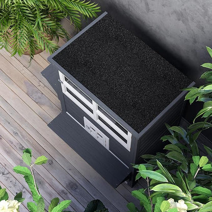 PawHut 3-Story Cat House Feral Cat Shelter, Outdoor Kitten Condo with Raised Floor, Asphalt Roof, Escape Doors, Jumping Platforms, Dark Gray