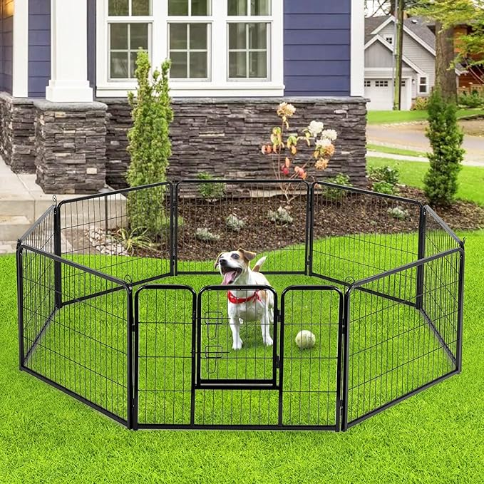BestPet | Dog Playpen | 24 Inch, 8 Panels | Heavy Duty Metal Pet Exercise Pen | Indoor Outdoor Fence Panels | Rust-Resistant, Removable, Tool-Free Setup | Anti-Skid, Expandable Design