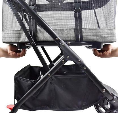 ROODO Fashion 3-in-1 Dog Cat Stroller with Detachable Carrier&Car Seat Combo Best Lightweight Folding Portable All-Terrain Travel Pet Gear Puppy Doggie Kitty Stroller for up to 30 lbs(Grey Lattice)