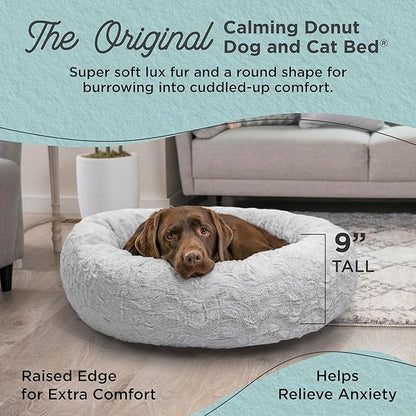 Best Friends by Sheri Original Calming Donut Dog and Cat Bed, Lux Faux Fur, Gray, (36in x 36in) - Anxiety Relief for Pets Up to 100 lbs