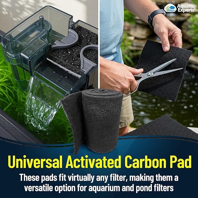 Aquarium Carbon Pad - Cut to Fit Carbon Infused Filter Pad Media for Crystal Clear Fish Tank and Ponds (18 Inch Width, 72 Inch Long)