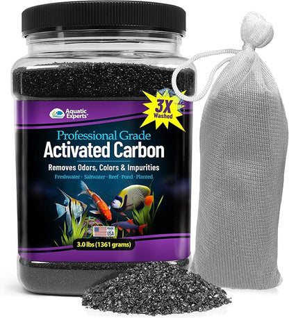 Premium Activated Carbon, Aquarium Carbon for Fish Tank Filter, Aquarium Filter Media, Granulated Charcoal for Fish Tanks, Activated Charcoal Bulk (3 lbs with Fine Mesh Bag)