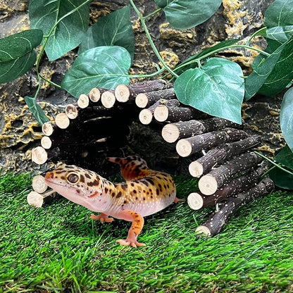 Hamiledyi 3pcs Wooden Reptile Hide Leopard Gecko Wood Hideout Bendable Climbing Tunnel Turtle Hut Snake Hiding Cave for Tortoise Lizard Frog Small Animals (11.8" x 5.9")