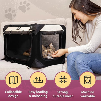 Large Cat Carrier & Dog Carrier for 2 Cats or Medium Dog. Soft Sided Pet Carrier for Travel. Collapsible, Portable with Soft Bed, Top & Side Loading, Locking Zippers, Puppy Crate & Kennel