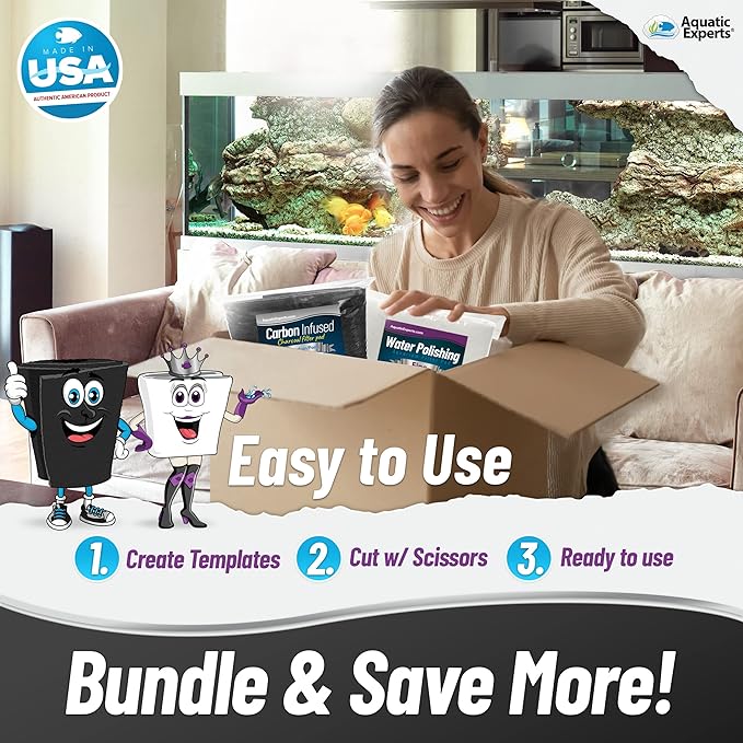 Aquarium Carbon Pad - Cut to Fit Carbon Infused Filter Pad Media for Crystal Clear Fish Tank and Ponds (10.5 Inch Width, Aquarium Bundle)