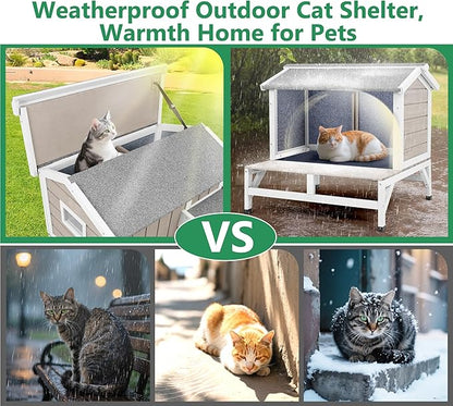Insulated Cat House Weatherproof Outdoor Feral Cats Shelter Warm Home for Winter Indoor Cat Condo Elevated 8.3" Platform Balcony Waterproof Roof for1-3 Community Cats Small Pets