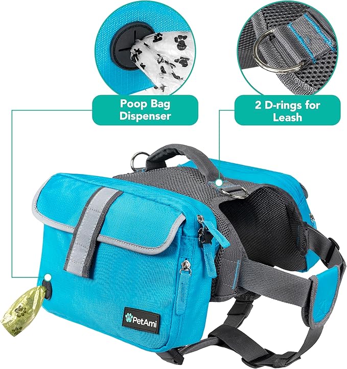 PetAmi Dog Backpack for Medium & Large Dogs, Saddle Bag for Dogs to Wear for Hiking, Pet Backpack Harness Dog Pack with Reflective Side Pockets for Walking Running