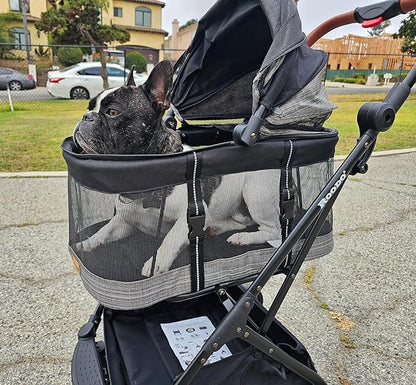 ROODO Fashion 3-in-1 Dog Cat Stroller with Detachable Carrier&Car Seat Combo Best Lightweight Folding Portable All-Terrain Travel Pet Gear Puppy Doggie Kitty Stroller for up to 30 lbs(Grey Lattice)