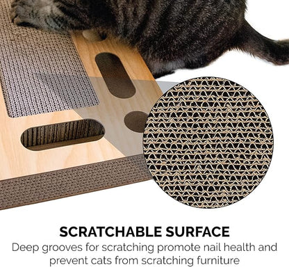 Furhaven Scratching Pad Ball Track Cat Toy w/ Catnip for Indoor Cats - Archway Busy Box Scratcher - Tan, One Size