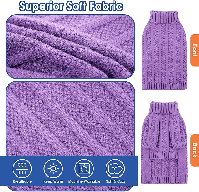 Queenmore Small Dog Sweaters for Small Dogs Girls Boys,Xmas Sweater Puppy,Turtleneck Knitted Sweater for Dog Cat,Cold Weather Pullover for Doggie Male Female,Soft Pet Sweater Pet Apparel(Purple,S)
