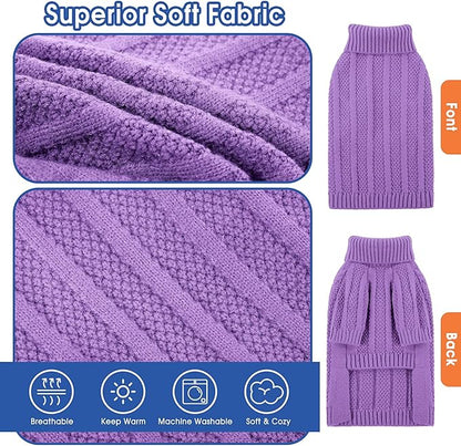 Queenmore Small Dog Sweaters for Small Dogs Girls Boys,Xmas Sweater Puppy,Turtleneck Knitted Sweater for Dog Cat,Cold Weather Pullover for Doggie Male Female,Soft Pet Sweater Pet Apparel(Purple,S)