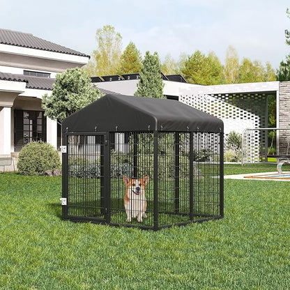 Large Outdoor Dog Enclosure,Heavy Duty Dog Cage with Roof,Galvanized Steel Dog Kennel Fence with Double Safety Locks(50"x48"x54")