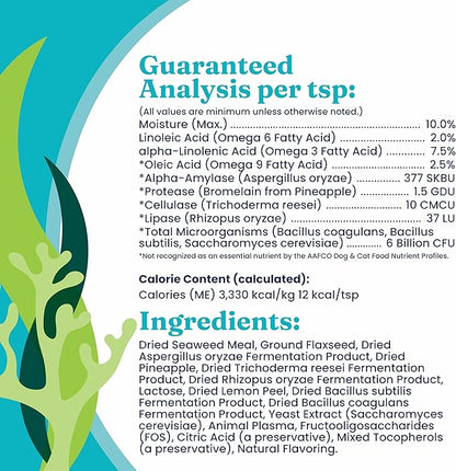 Solid Gold SeaMeal Cat Probiotic & Dog Probiotics for Digestive Health - Kelp Powder Dog & Cat Multivitamin Supplement w/Prebiotics & Digestive Enzymes for Skin, Coat, & Gut + Immune Support - 3.5oz