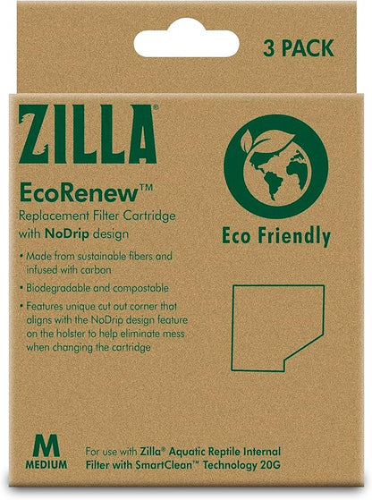 Zilla EcoRenew Filter Cartridges Aquatic Reptile Internal Filter with SmartClean Technology 20G, 3-Pack