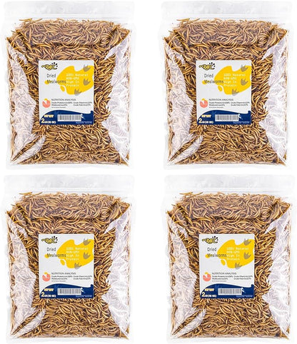 RANZ 8LBS Non-GMO Dried Mealworms for Chickens, High Protein Meal Worms, Premium Chicken Feed, Whole Large Mealworms for Blue Birds, Ducks, Fish
