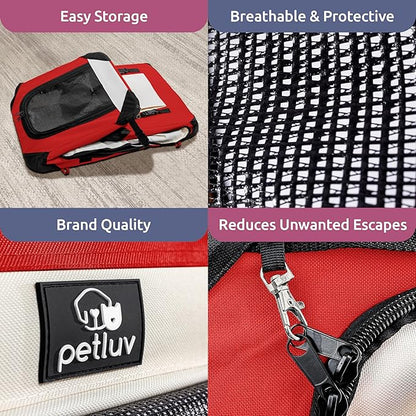 Medium Cat & Dog Carrier for Most Cats or Small Dogs, Soft-Sided, Collapsible with Locking Zippers, Portable Travel Bag with Soft Bed, Red