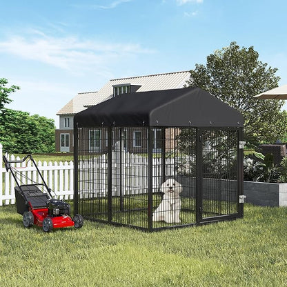 Large Outdoor Dog Enclosure,Heavy Duty Dog Cage with Roof,Galvanized Steel Dog Kennel Fence with Double Safety Locks(50"x48"x54")