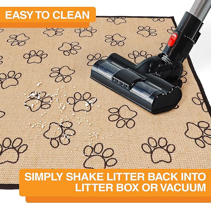 Neater Pets Jute Litter Trapping Mat, Eco-Friendly Plant-Based Material Catches Mess from Kitty Litter Box to Protect Floors, Soft on Cats Paws, Anti-Skid Backing, Easy to Clean, Paw Print, 24" x 36"