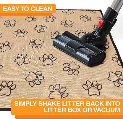 Neater Pets Jute Litter Trapping Mat, Eco-Friendly Plant-Based Material Catches Mess from Kitty Litter Box to Protect Floors, Soft on Cats Paws, Anti-Skid Backing, Easy to Clean, Paw Print, 24" x 36"