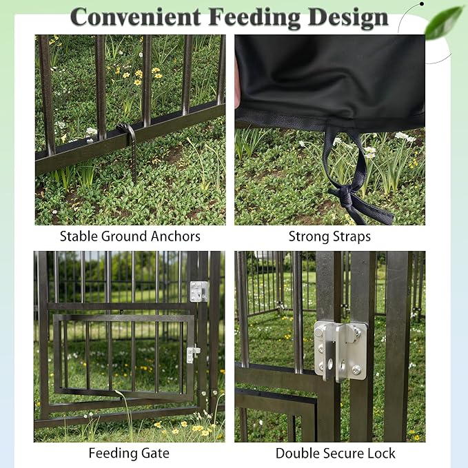 10X14FT Large Dog Kennel Outside with Feeding Door, Heavy Duty Dog Cage with Roof and Double Safety Locks, Outdoor Dog Enclosure for Pets