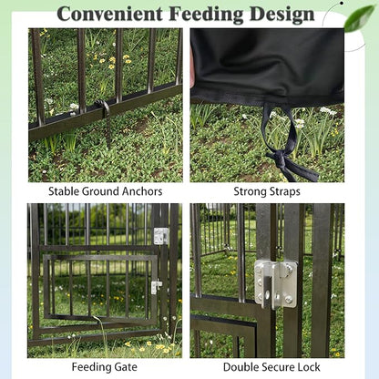 10X14FT Large Dog Kennel Outside with Feeding Door, Heavy Duty Dog Cage with Roof and Double Safety Locks, Outdoor Dog Enclosure for Pets