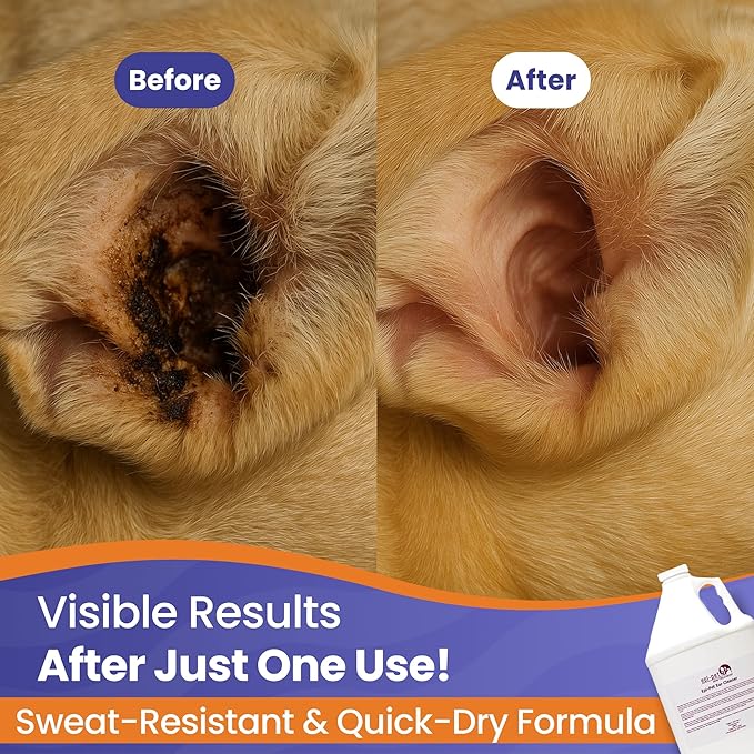 Dog & Cat Ear Cleaner Solution with Aloe Vera & Tea Tree Oil – Removes Itchy Ear Wax, Debris, Odor – Ears Wash, Drops & Flush for Pets, Dog Ears Cleaning, Cat Cleaner, 2 Gallons