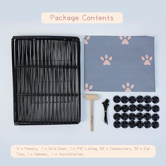 CHEGRON Guinea Pig Cages 8 Sq Ft Expandable C&C Cage Habitats for 2 Small Animal Pet Playpen Metal Grids Indoor Rabbit Fence Hedgehog Cage with PVC Bottom, 48 x 24 x 15.7 inch, 12 Panels